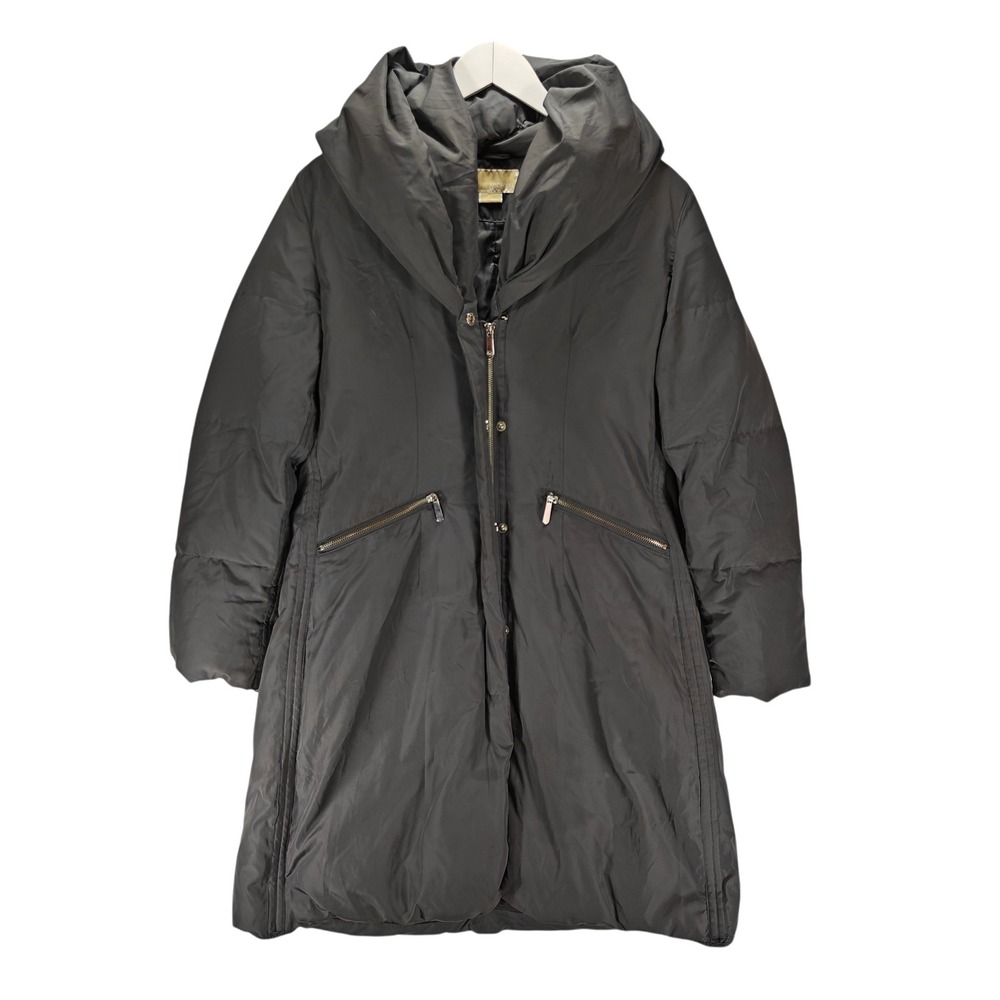 Michael Michael Kors Black Down Puffer Coat Shawl Collar Hooded Parka Large L/G